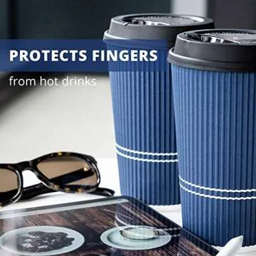 Glowcoast Disposable Coffee Cups With Lids - 16 oz To Go Coffee Cup (70 Set). Large Travel Cups Hold Shape With Hot and Cold Drinks, No Leaks! Insulated Ripple Cups Protect Hands, No Sleeves needed!