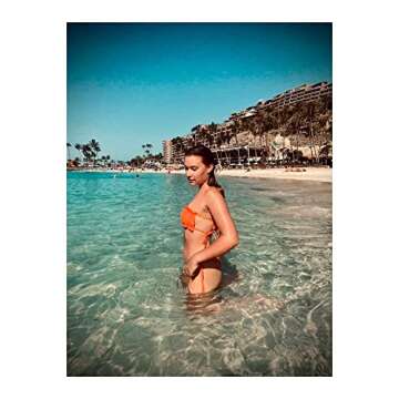 ZAFUL Swimsuits for Women Strapless Bikini Ribbed Tie Back Ruffle Cutout Bandeau Bikini Set (2-Orange, S)