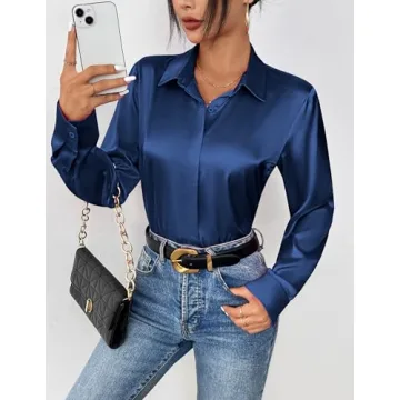 Zeagoo Satin Blouse for Women Long Sleeve Casual Top