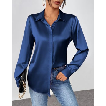 Zeagoo Satin Blouse for Women Long Sleeve Casual Top