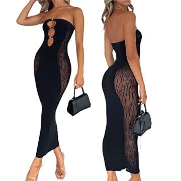 Franhais Women's Bodycon Maxi Dress Sexy Hollow Out Tube Dress High Waist Evening Party Long Dresses (# I Black, S)