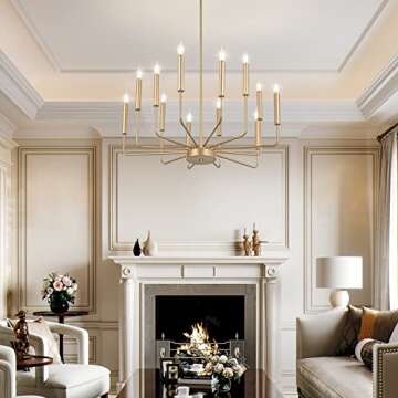 WOKNOS Modern Gold Farmhouse Chandeliers, 12-Light Industrial Metal Chandelier Lighting, Classic Can...
