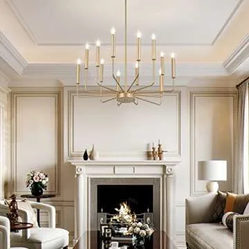 WOKNOS Modern Gold Farmhouse Chandeliers, 12-Light Industrial Metal Chandelier Lighting, Classic Can...