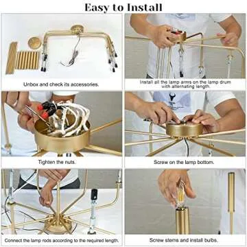 WOKNOS Modern Gold Farmhouse Chandeliers, 12-Light Industrial Metal Chandelier Lighting, Classic Candle Hanging Pendant Light Fixtures for Kitchen, Dining Room, Living Room, Entryway