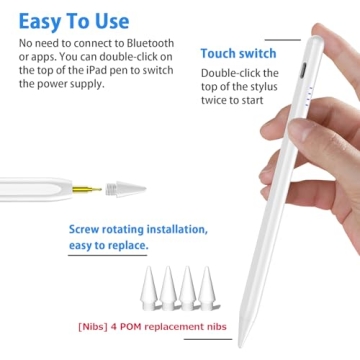 Stylus Pen for iPad 9th&10th, Fast Charge for iPad Pencil with Palm Rejection, Active Pen Compatible with (2018-2024) Apple iPad Pro 11"/12.9"/M4, iPad Mini 5/6, iPad Air 3/4/5/M2, iPad 6/7/8/9/10