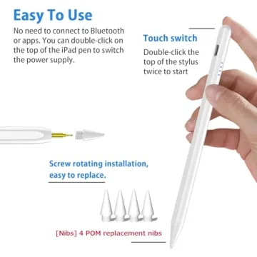 Stylus Pen for iPad 9th&10th, Fast Charge for iPad Pencil with Palm Rejection, Active Pen Compatible with (2018-2024) Apple iPad Pro 11"/12.9"/M4, iPad Mini 5/6, iPad Air 3/4/5/M2, iPad 6/7/8/9/10