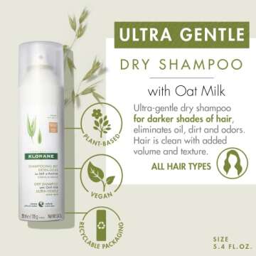 Klorane Dry Shampoo with Oat Milk, Tinted for Dark Hair, Jumbo 5.4 oz
