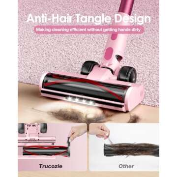 Cordless Vacuum Cleaner, 45Kpa 50 Mins Runtime Self-Standing Stick Vacuum Cleaners for Home, Powerful Suction, Lightweight, LED Touch Screen 8 in 1 Vacuum for Pet Hair, Carpet, Hardwood Floor, Pink