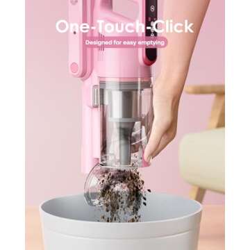 Cordless Vacuum Cleaner, 45Kpa 50 Mins Runtime Self-Standing Stick Vacuum Cleaners for Home, Powerful Suction, Lightweight, LED Touch Screen 8 in 1 Vacuum for Pet Hair, Carpet, Hardwood Floor, Pink