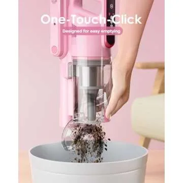 Cordless Vacuum Cleaner, 45Kpa 50 Mins Runtime Self-Standing Stick Vacuum Cleaners for Home, Powerful Suction, Lightweight, LED Touch Screen 8 in 1 Vacuum for Pet Hair, Carpet, Hardwood Floor, Pink