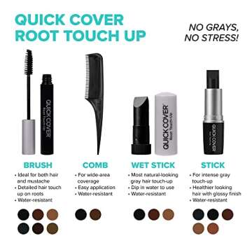 RED by Kiss Quick Cover Root Touch Up Rescue, Mascara Natural Water-Resistant Temporary Gray Concealer Cover Up Brush for Hair Mustache & Beard (Dark Brown)