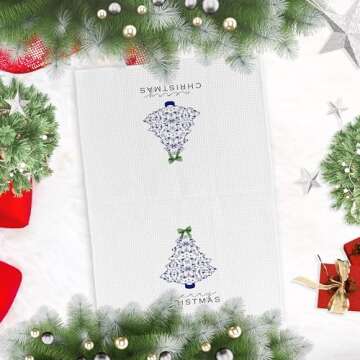 Yorhifa Chinoiserie Christmas Kitchen Towels Set of 4, Christmas Dish Hand Tea Towels for Kitchen, Xmas Decorative Kitchen Towel, Blue and White Chinoiserie Decor for Bathroom Kitchen, 16x24inch