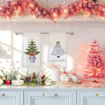 Yorhifa Chinoiserie Christmas Kitchen Towels Set of 4, Christmas Dish Hand Tea Towels for Kitchen, Xmas Decorative Kitchen Towel, Blue and White Chinoiserie Decor for Bathroom Kitchen, 16x24inch