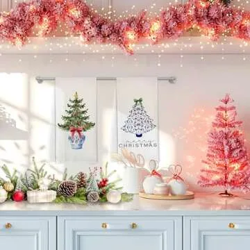 Yorhifa Chinoiserie Christmas Kitchen Towels Set of 4, Christmas Dish Hand Tea Towels for Kitchen, Xmas Decorative Kitchen Towel, Blue and White Chinoiserie Decor for Bathroom Kitchen, 16x24inch