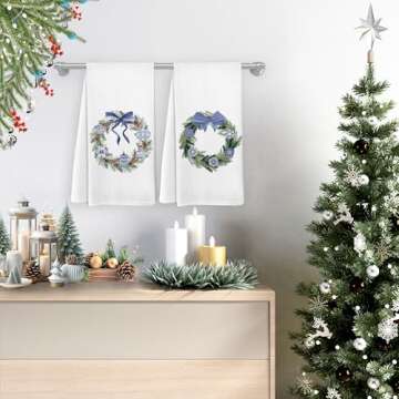 Yorhifa Chinoiserie Christmas Kitchen Towels Set of 4, Christmas Dish Hand Tea Towels for Kitchen, Xmas Decorative Kitchen Towel, Blue and White Chinoiserie Decor for Bathroom Kitchen, 16x24inch