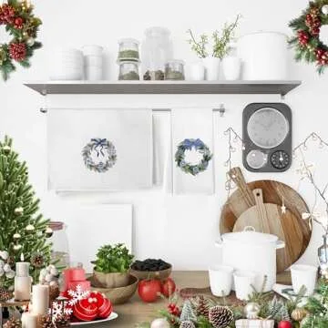 Yorhifa Chinoiserie Christmas Kitchen Towels Set of 4, Christmas Dish Hand Tea Towels for Kitchen, Xmas Decorative Kitchen Towel, Blue and White Chinoiserie Decor for Bathroom Kitchen, 16x24inch