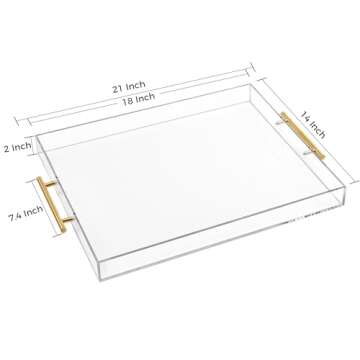 Large Clear Acrylic Serving Tray (14×18 Inches) with Gold Handles Spill Proof Acrylic Decorative Tr...
