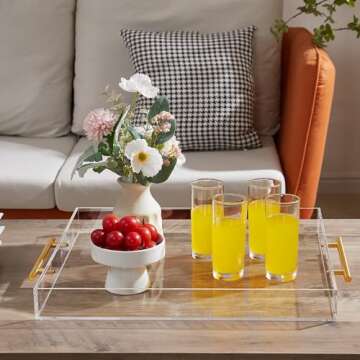 Elegant Clear Acrylic Serving Tray with Gold Handles