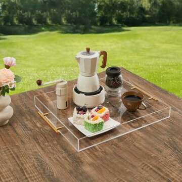 Elegant Clear Acrylic Serving Tray with Gold Handles