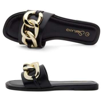 Shoe Land EMMA Women’s Flat Sandals Square Open Toe Slides