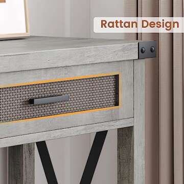 IDEALHOUSE Farmhouse Entryway Table, Grey Console Table with Rattan Drawers, 43" Sofa Table with Storage, Console Tables for Entryway, Living Room, Hallway, Foyer-Grey