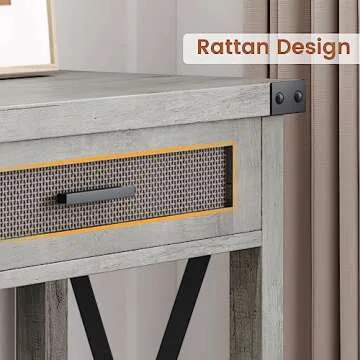 IDEALHOUSE Farmhouse Entryway Table, Grey Console Table with Rattan Drawers, 43" Sofa Table with Storage, Console Tables for Entryway, Living Room, Hallway, Foyer-Grey