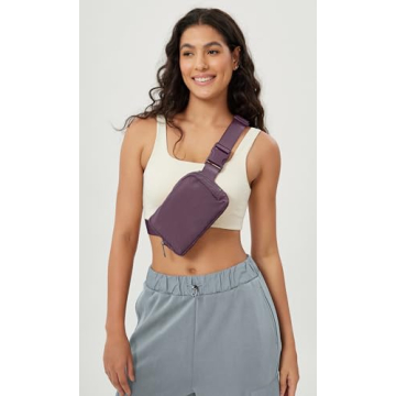 ODODOS Unisex Mini Belt Bag with Adjustable Strap Small Fanny Pack for Workout Running Traveling Hiking, Plum