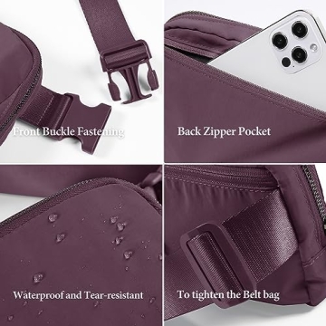 ODODOS Unisex Mini Belt Bag with Adjustable Strap Small Fanny Pack for Workout Running Traveling Hiking, Plum