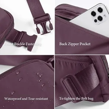 ODODOS Unisex Mini Belt Bag with Adjustable Strap Small Fanny Pack for Workout Running Traveling Hiking, Plum