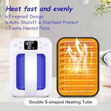 Heat Press Small Heat Press Machine for Heating Transfer, 7 × 4.8 inch Portable Easy Press Mini Heat Press for DIY T Shirts, Hats, Bags.etc(Blue)