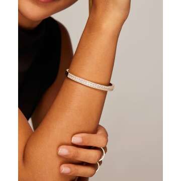 PAVOI 14K Yellow Gold Plated Cubic Zirconia Princess Cut Bangle Bracelet for Women | Classic Love Cu...