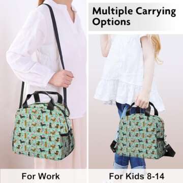 WOBAGMEN Cute Lunch Bag Kids,Dachshund Gift Insulated Lunch Box for Kids Small Dog Lunch Totebag Reu...
