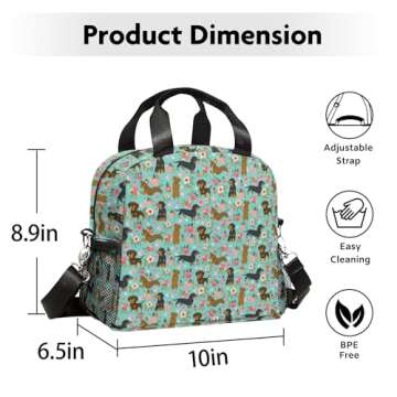 WOBAGMEN Cute Lunch Bag Kids,Dachshund Gift Insulated Lunch Box for Kids Small Dog Lunch Totebag Reusable Leakproof Lunch Bag With Shoulder Strap for Girls Boys School Work Picnic