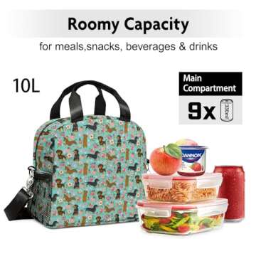 WOBAGMEN Cute Lunch Bag Kids,Dachshund Gift Insulated Lunch Box for Kids Small Dog Lunch Totebag Reusable Leakproof Lunch Bag With Shoulder Strap for Girls Boys School Work Picnic