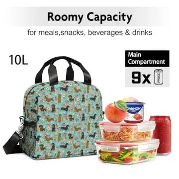 WOBAGMEN Cute Lunch Bag Kids,Dachshund Gift Insulated Lunch Box for Kids Small Dog Lunch Totebag Reusable Leakproof Lunch Bag With Shoulder Strap for Girls Boys School Work Picnic