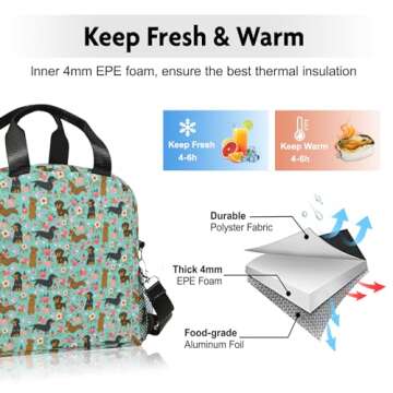 WOBAGMEN Cute Lunch Bag Kids,Dachshund Gift Insulated Lunch Box for Kids Small Dog Lunch Totebag Reusable Leakproof Lunch Bag With Shoulder Strap for Girls Boys School Work Picnic