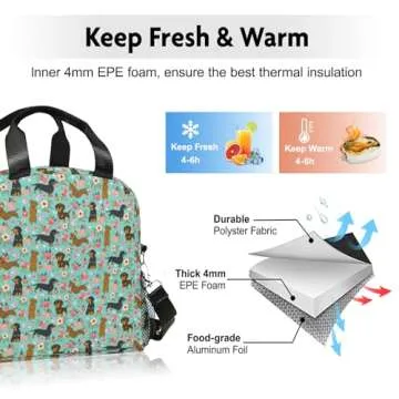 WOBAGMEN Cute Lunch Bag Kids,Dachshund Gift Insulated Lunch Box for Kids Small Dog Lunch Totebag Reusable Leakproof Lunch Bag With Shoulder Strap for Girls Boys School Work Picnic
