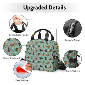 WOBAGMEN Cute Lunch Bag Kids,Dachshund Gift Insulated Lunch Box for Kids Small Dog Lunch Totebag Reusable Leakproof Lunch Bag With Shoulder Strap for Girls Boys School Work Picnic