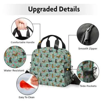 WOBAGMEN Cute Lunch Bag Kids,Dachshund Gift Insulated Lunch Box for Kids Small Dog Lunch Totebag Reusable Leakproof Lunch Bag With Shoulder Strap for Girls Boys School Work Picnic