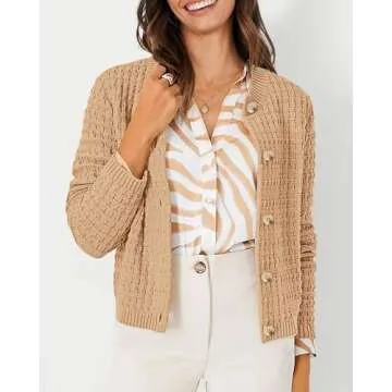 PRETTYGARDEN Women's Knit Cardigan Sweaters Casual Long Sleeve Open Front Button Down Trendy Jackets Outerwear (Khaki,Medium)