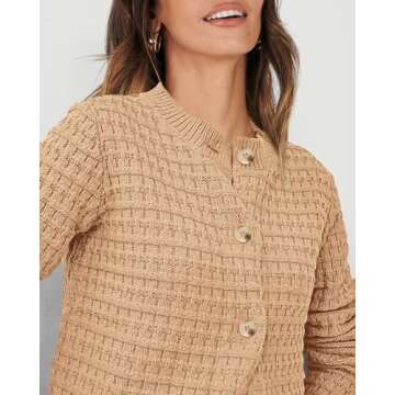 PRETTYGARDEN Women's Knit Cardigan Sweaters Casual Long Sleeve Open Front Button Down Trendy Jackets Outerwear (Khaki,Medium)