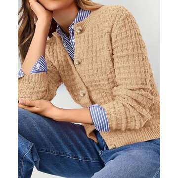 PRETTYGARDEN Women's Knit Cardigan Sweaters Casual Long Sleeve Open Front Button Down Trendy Jackets Outerwear (Khaki,Medium)