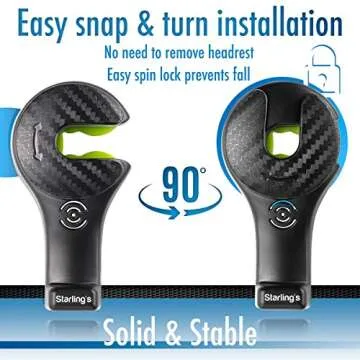 Starling's Headrest Hooks for Car - Back Seat Organizer Hanger Storage Hook, Car SUV(Set of 4) Black, Purse Hook for Car Handbag Clothes Umbrellas Coats Grocery Bags & More!