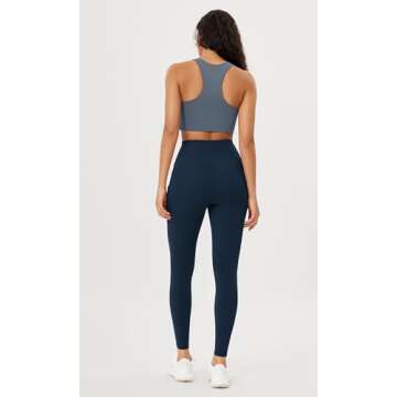 ODODOS Women's High Waisted Full Length Yoga Leggings with Pockets, 28" Inseam Tummy Control Non See Through Workout Athletic Running Yoga Pants, Navy, Medium