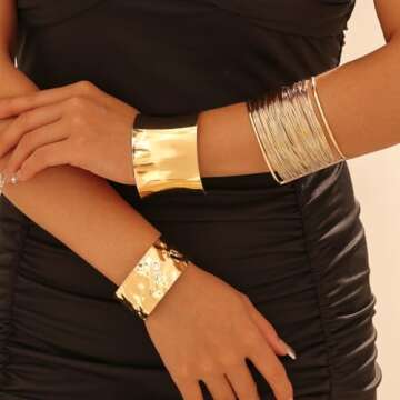 Abiotp 3PCS Gold Chunky Cuff Bracelets for Women - Irregular Minimalist Style