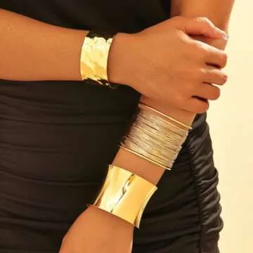 Gold Chunky Cuff Bracelets Set for Women - Stylish & Durable