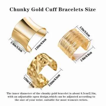 Gold Chunky Cuff Bracelets Set for Women - Stylish & Durable