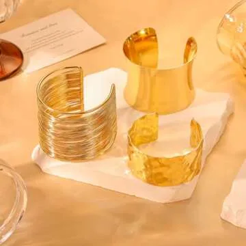 Gold Chunky Cuff Bracelets Set for Women - Stylish & Durable