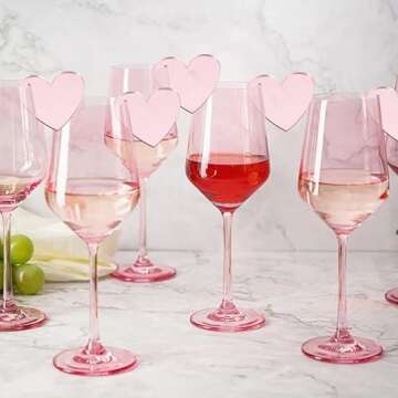 12pcs Acrylic Heart Drink Tags - Valentine's Day Themed Party Decoration, Pink Acrylic Tall Cup Labe...