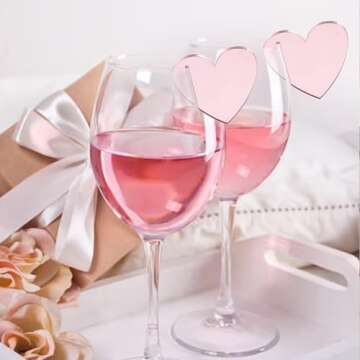 12pcs Acrylic Heart Drink Tags - Valentine's Day Themed Party Decoration, Pink Acrylic Tall Cup Label, Wedding Party Or Event Decoration, Valentine's Day Bar Wedding Parties (Heart Acrylic Drink Tag)